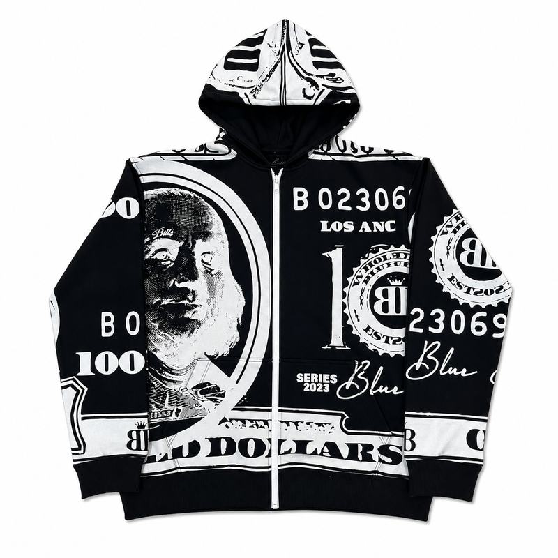BLACK HUNDRED DOLLAR ZIP UP